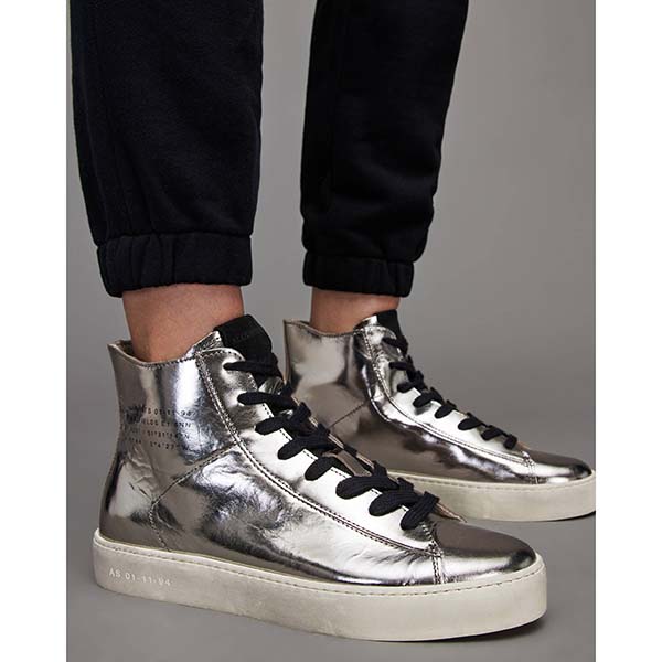 Allsaints Australia Womens Tana Metallic Leather High Top Sneakers Silver AU96-317